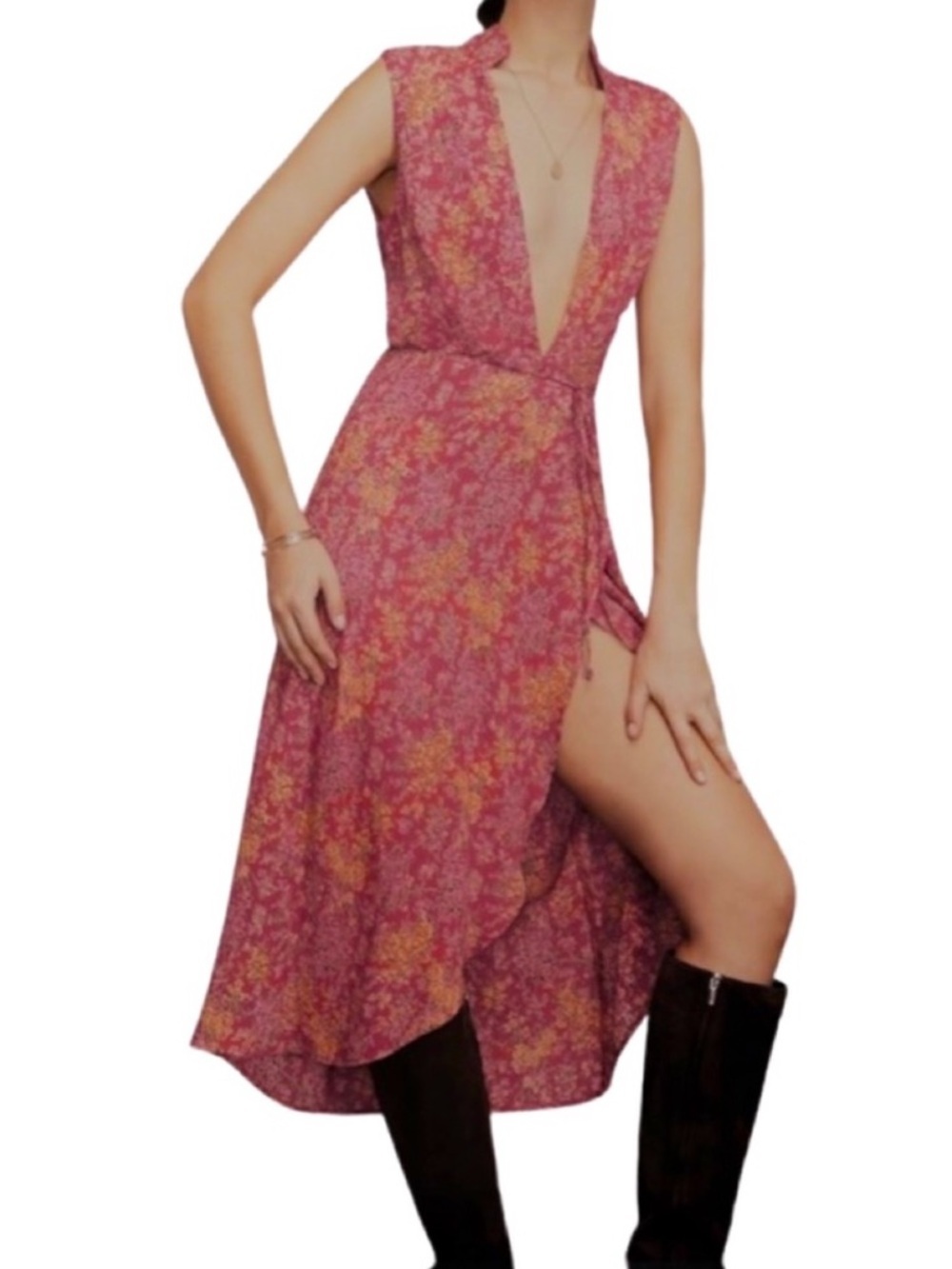 Reformation Jentri Floral Red Wrap Midi Dress Plunging VNeck Size Small EUC